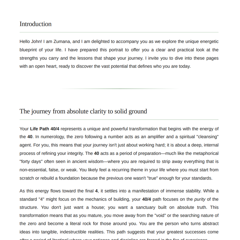 Numerological Profile - sample page 2