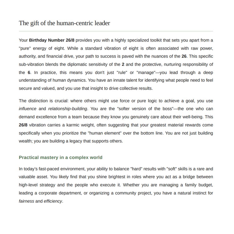 Numerological Profile - sample page 3