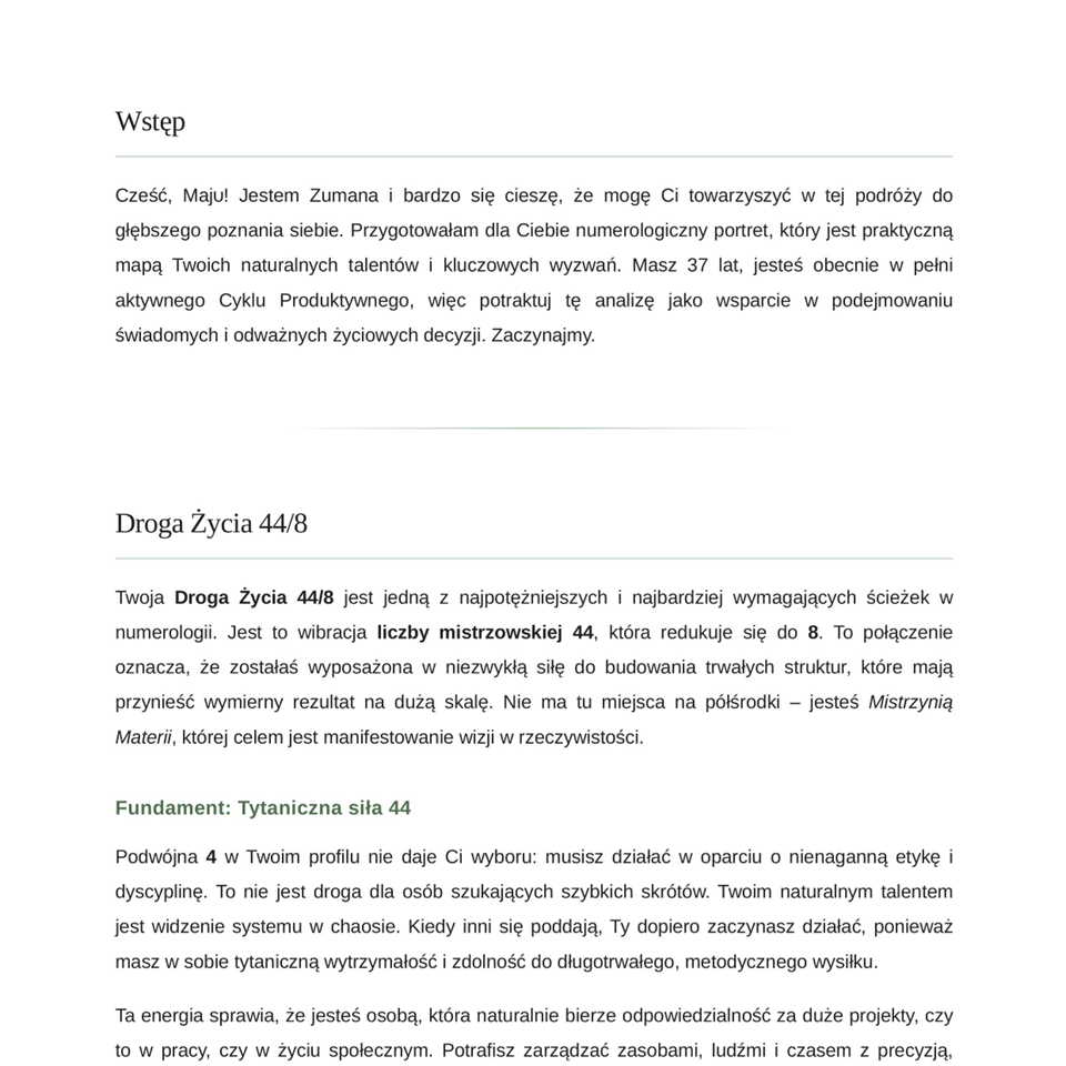 Portret numerologiczny - przykładowa strona 2